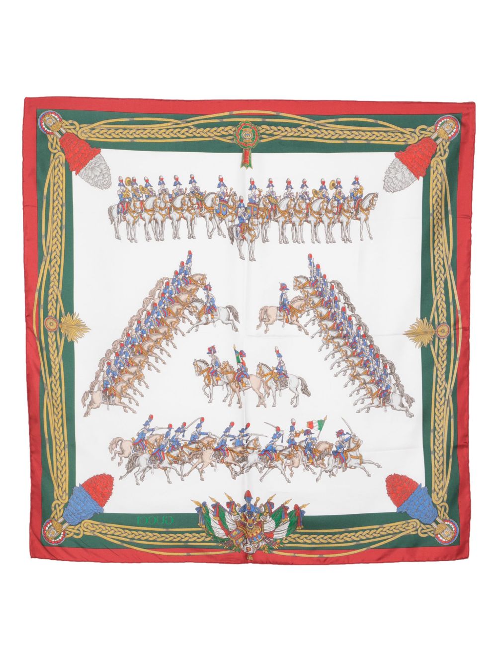 Gucci Pre-Owned 骑兵印花真丝围巾 - 白色