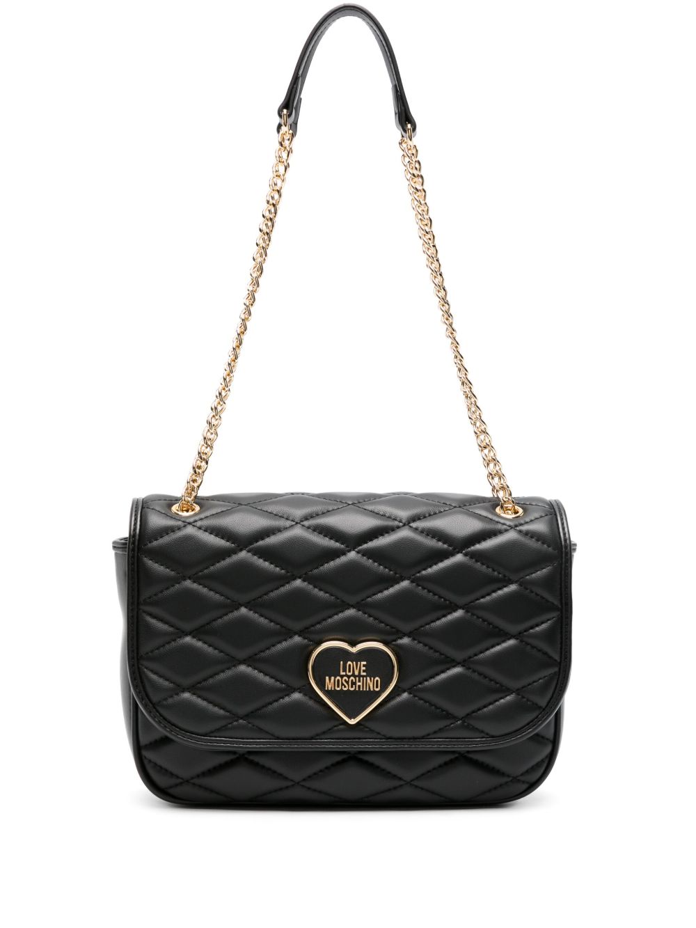 Love Moschino logo马特拉塞凸纹单肩包 - 黑色