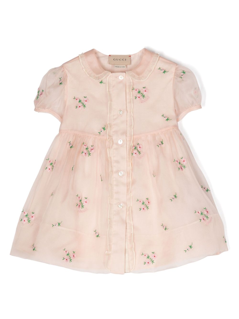 Gucci Kids 花卉刺绣连衣裙 - 粉色