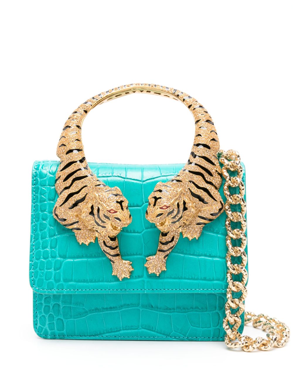 Roberto Cavalli Roar 中号皮质托特包 - 蓝色