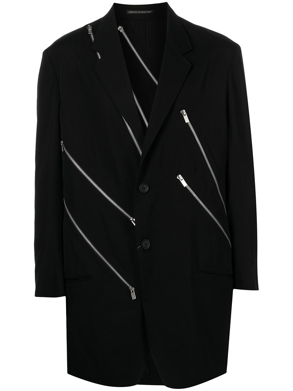 Yohji Yamamoto 拉链细节单排扣西装夹克 - 黑色