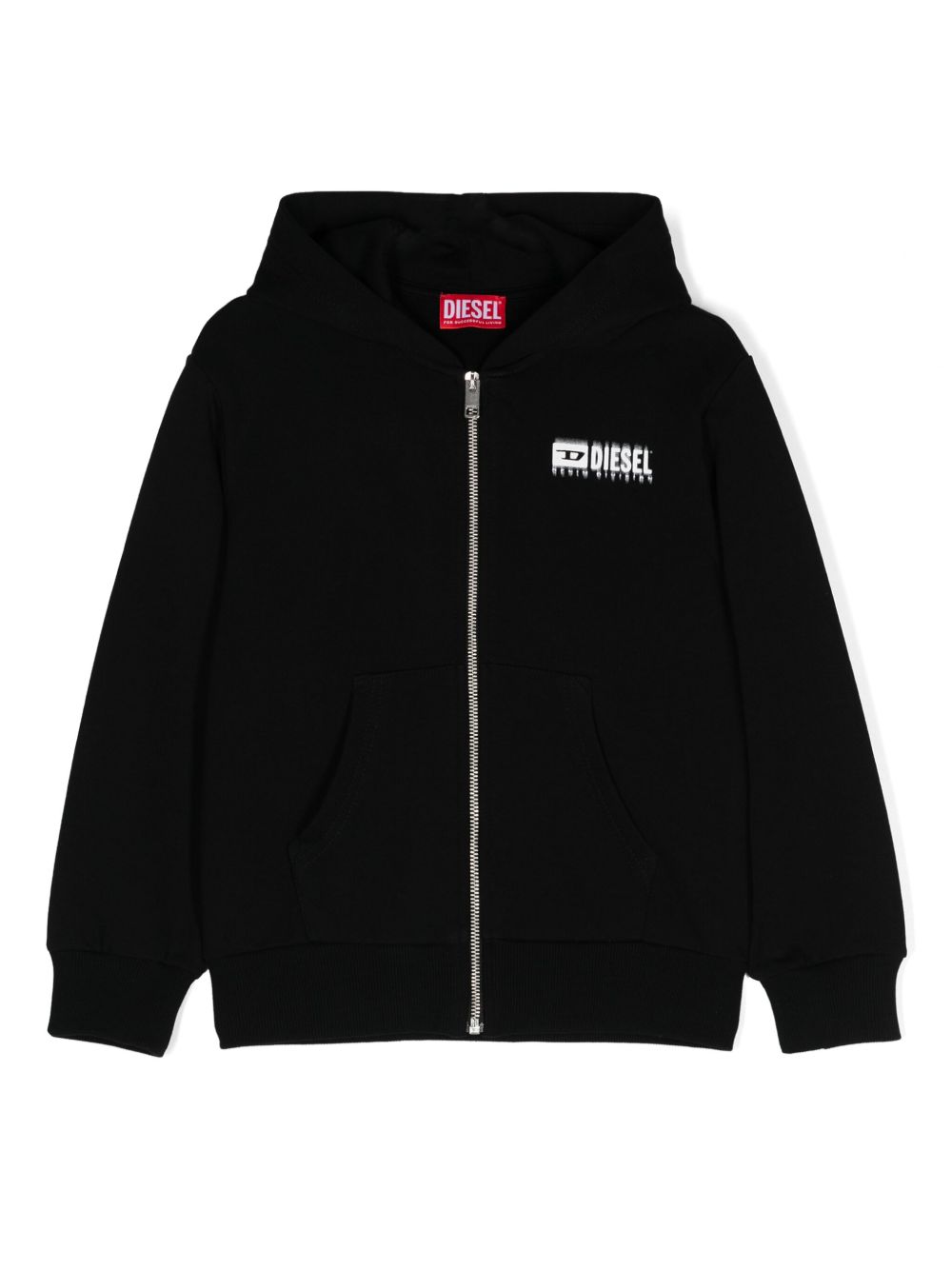 Diesel Kids logo印花棉连帽衫 - 黑色