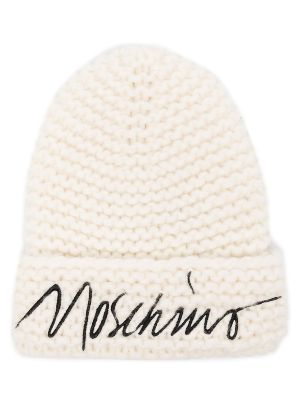 Moschino logo刺绣针织套头帽 - 白色