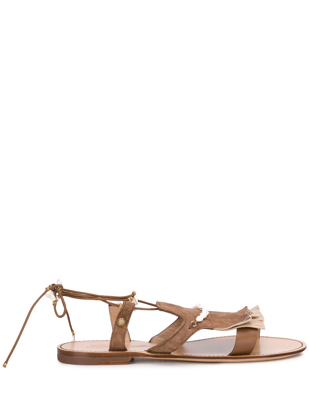 Santoni 露趾串珠流苏边凉鞋 - 黑色