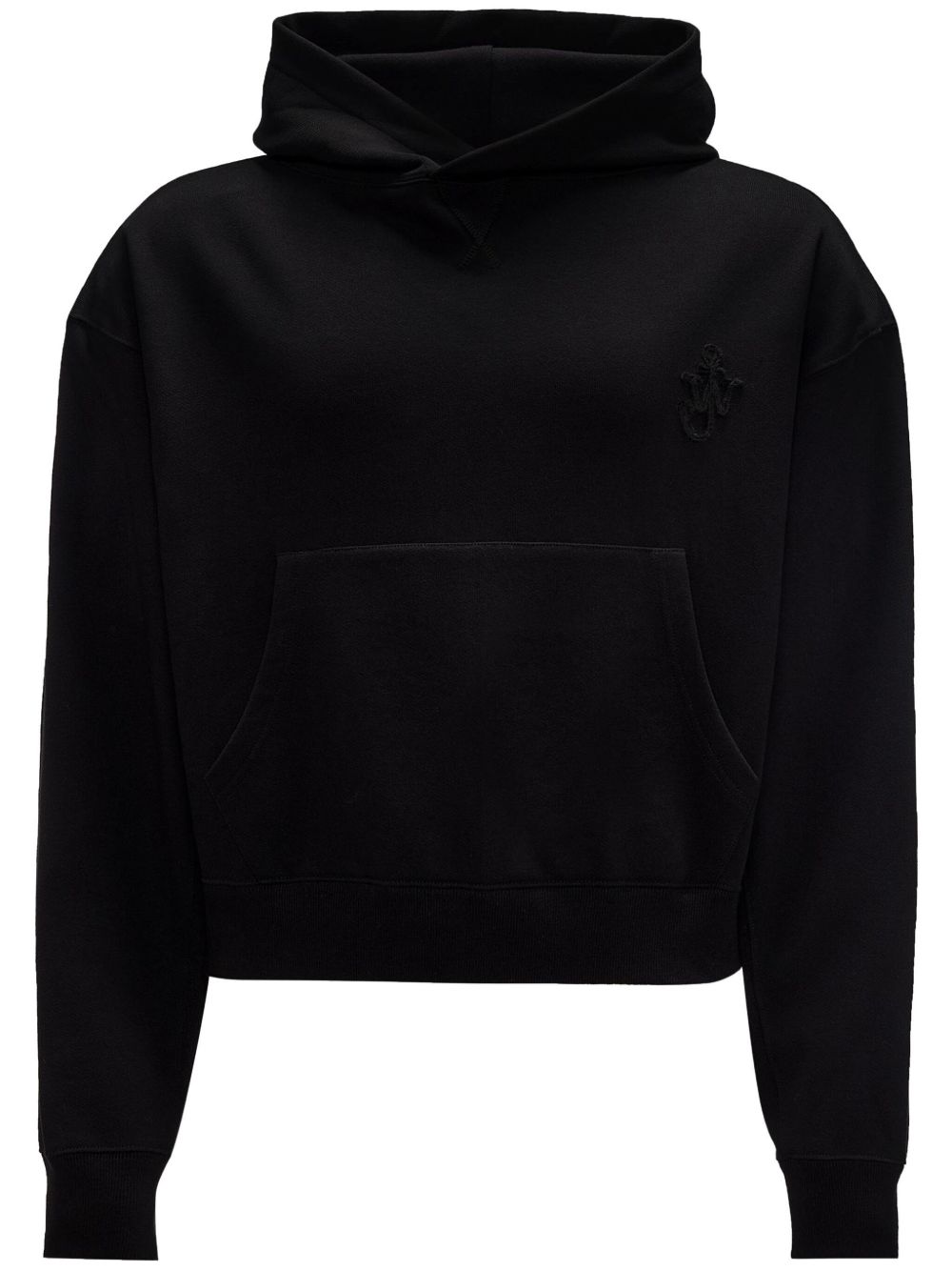 JW Anderson logo刺绣棉连帽衫 - 黑色