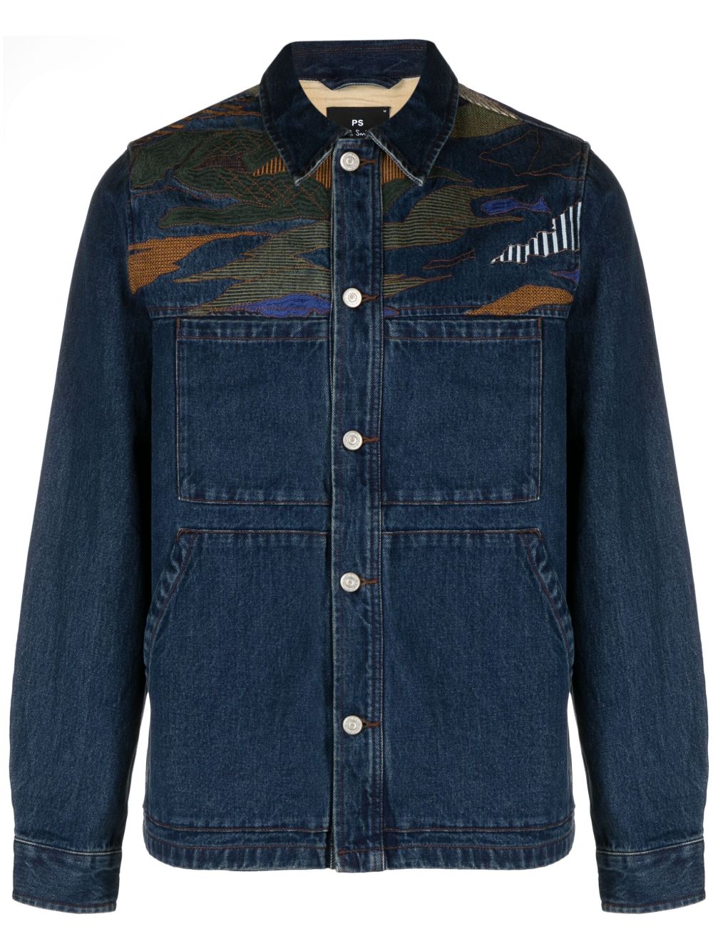 PS Paul Smith Plains 刺绣牛仔夹克 - 蓝色