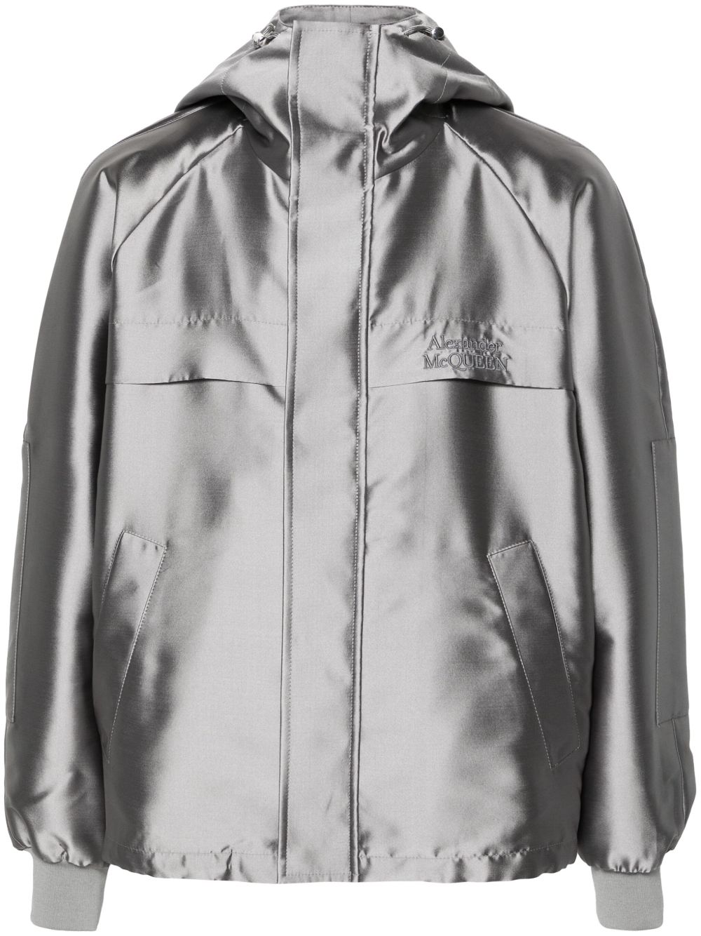Alexander McQueen logo刺绣连帽夹克 - 灰色