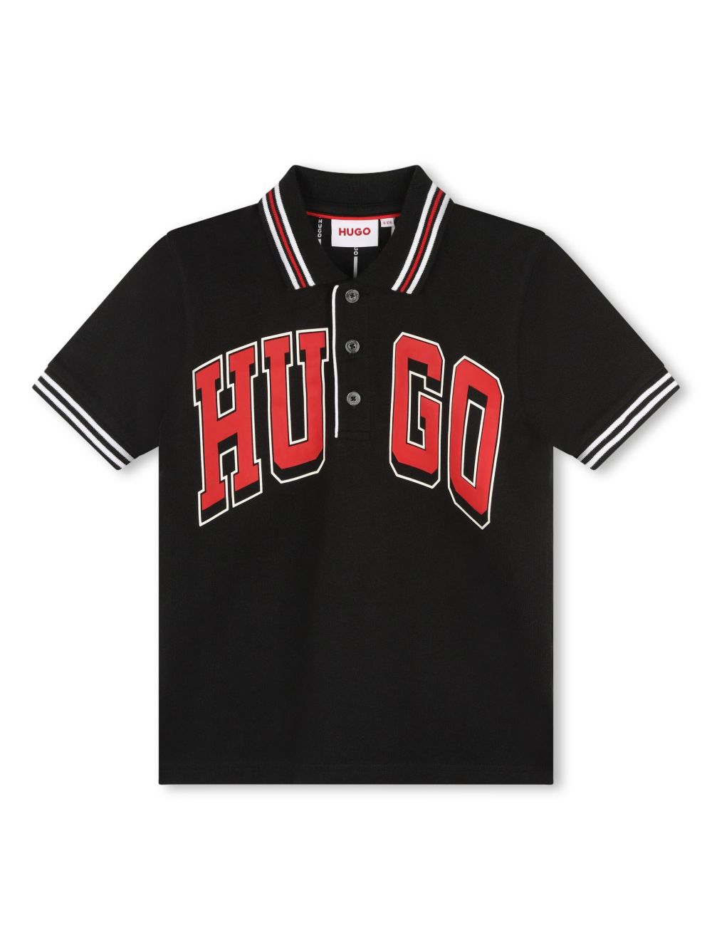 HUGO KIDS logo印花珠地布polo衫 - 黑色