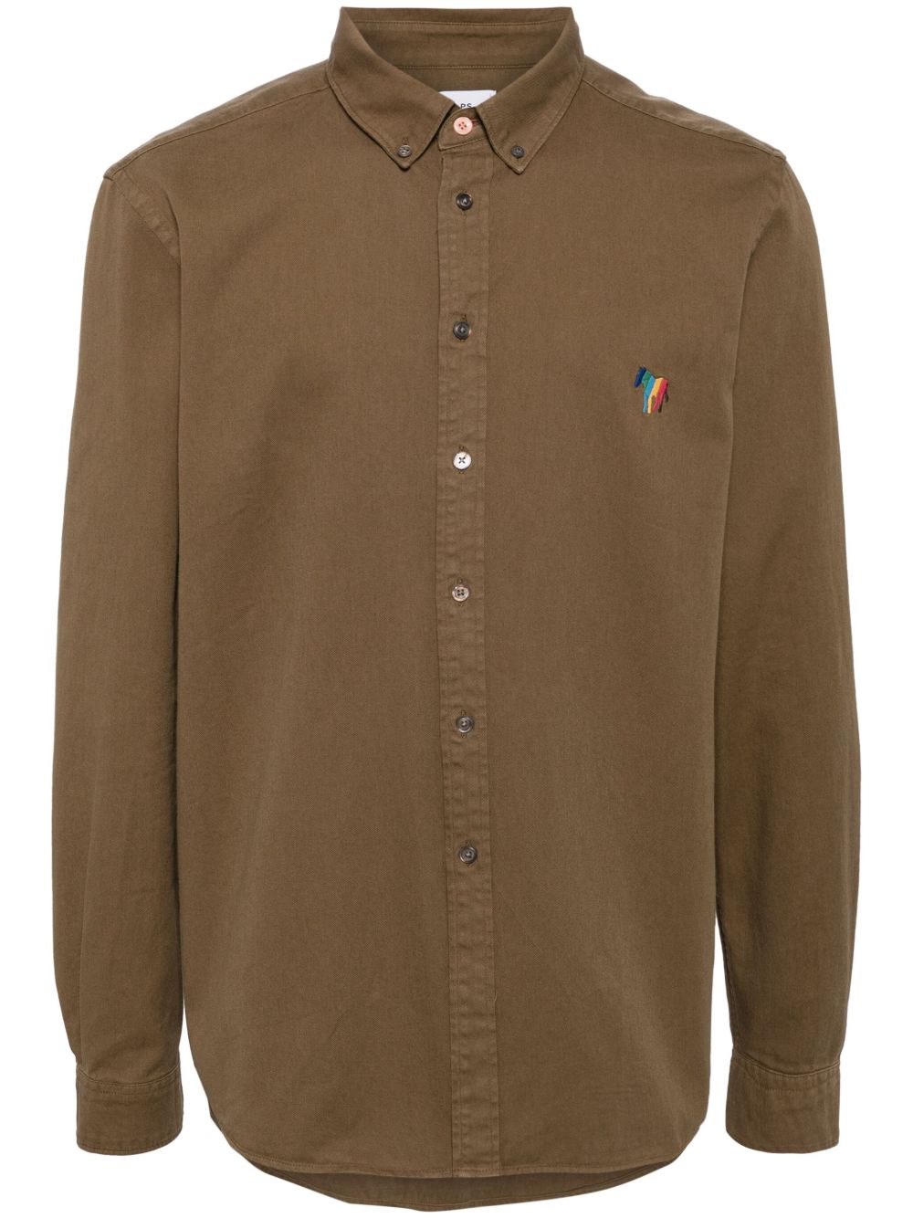 PS Paul Smith logo刺绣府绸衬衫 - 褐色