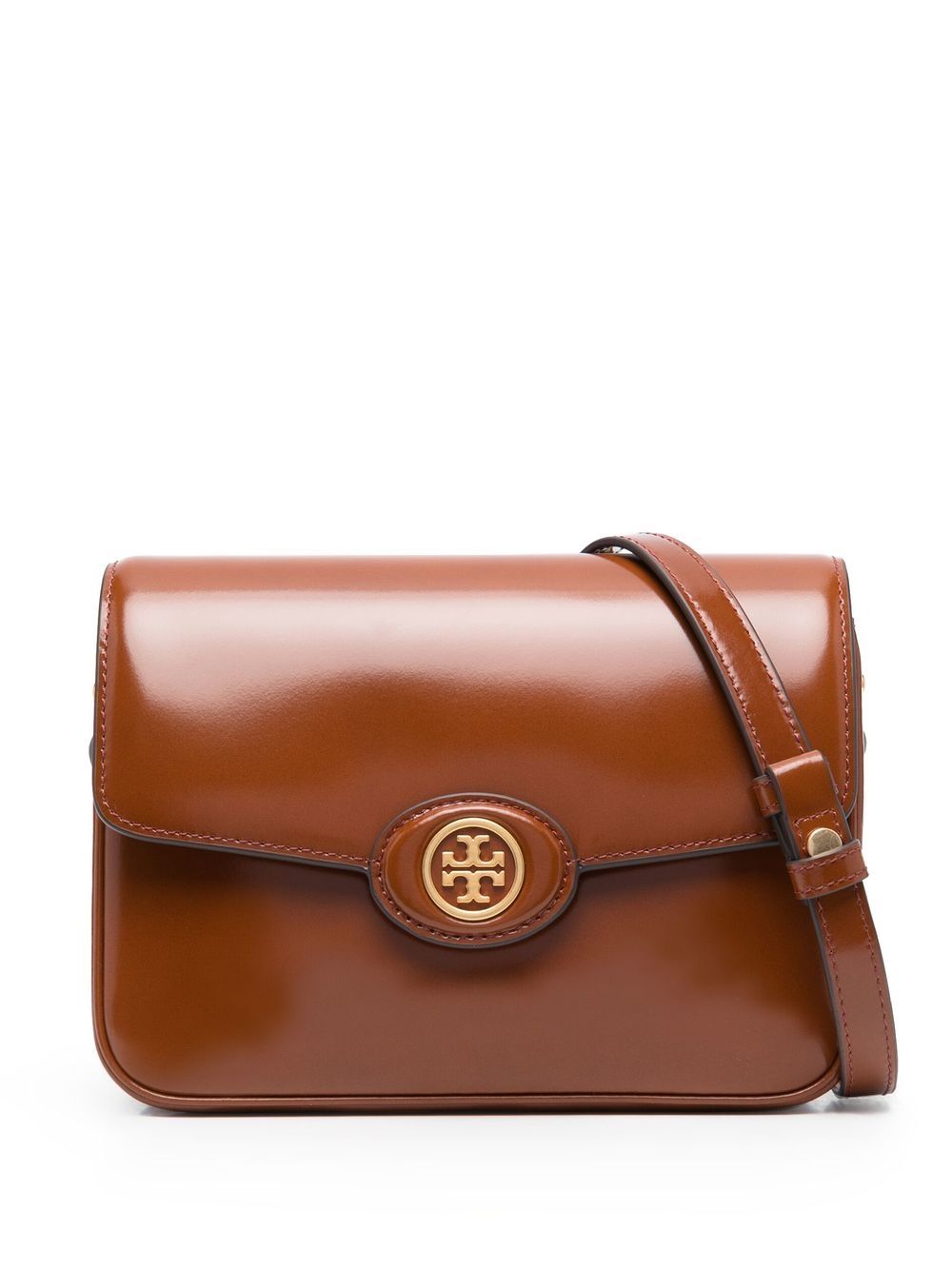 Tory Burch logo标牌斜挎包 - 褐色