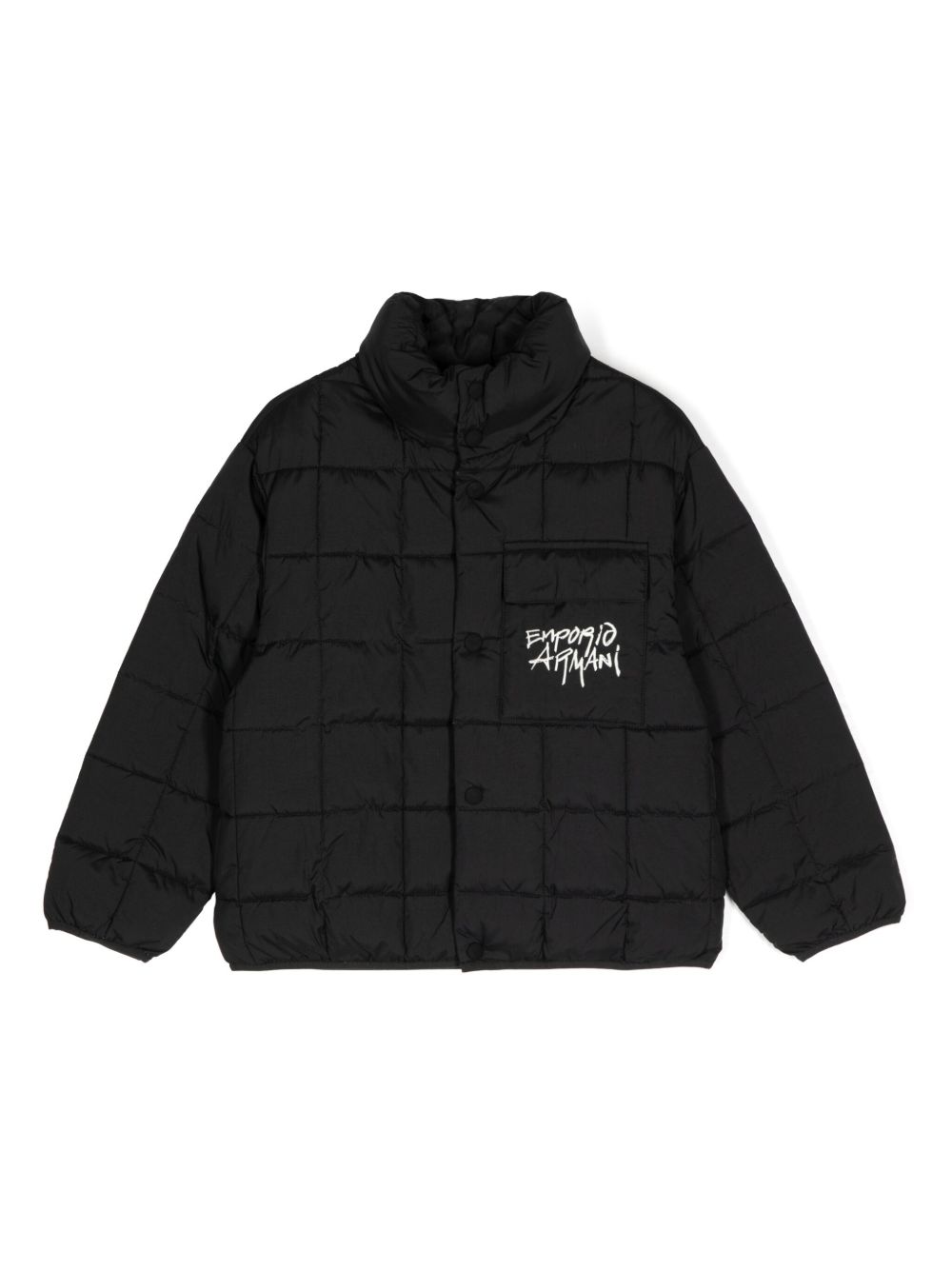 Emporio Armani Kids logo刺绣填充夹克 - 黑色