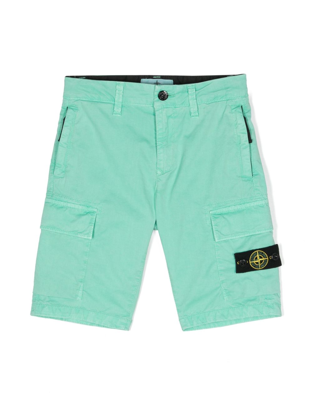 Stone Island Junior 罗盘徽章华达呢短裤 - 绿色
