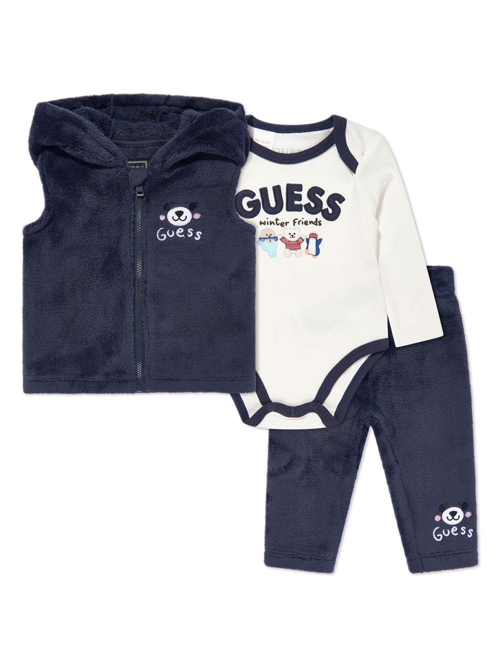 guess kids logo印花连体衣套装 - 蓝色