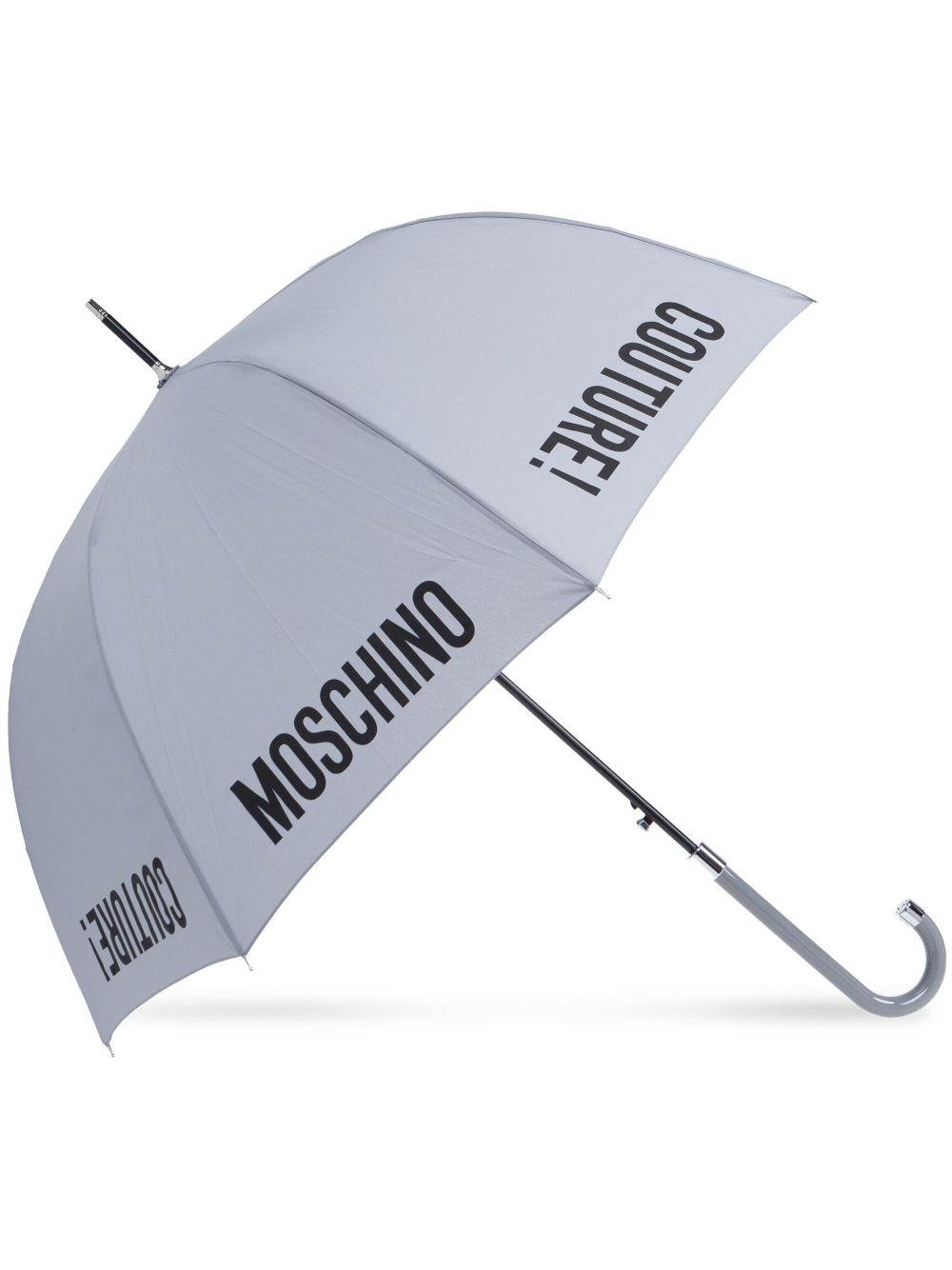 Moschino logo印花弯钩手柄雨伞 - 灰色