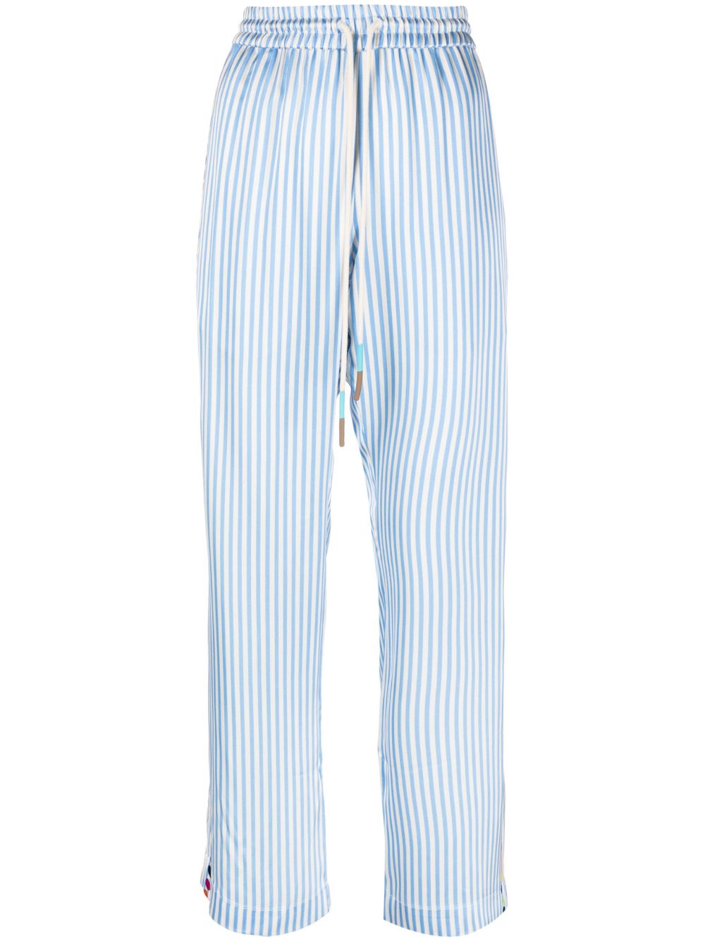 Mira Mikati x Javier Calleja 条纹缎面长裤 - 蓝色