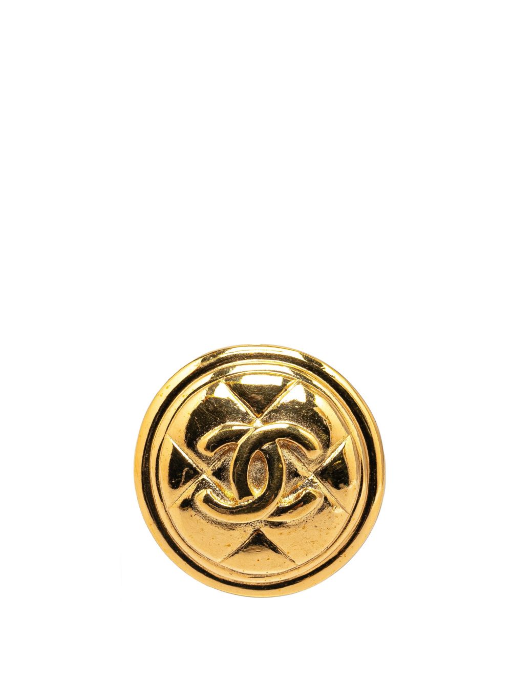 CHANEL Pre-Owned 镀金 CC 绗缝装饰胸针（1970-1980年典藏款） - 金色