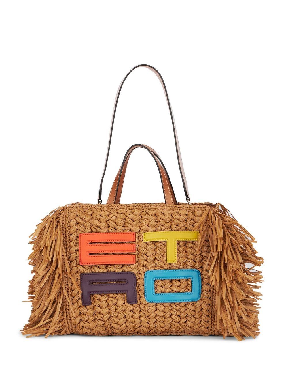 ETRO logo刺绣编织托特包 - 褐色