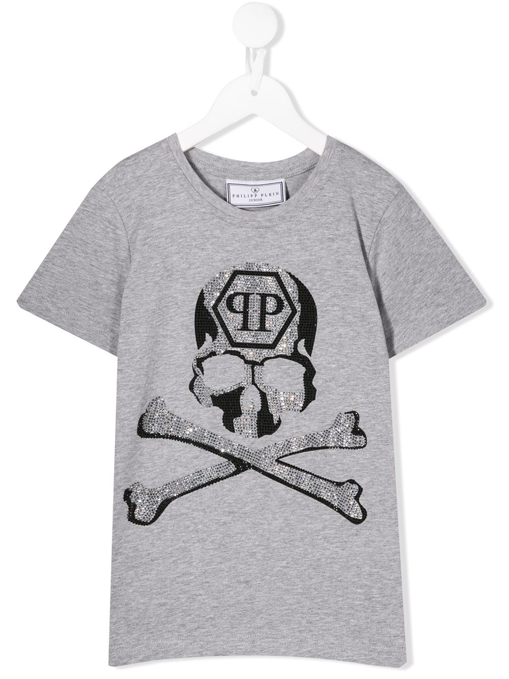 Philipp Plein Junior 骷髅图晶饰镶嵌T恤 - 灰色
