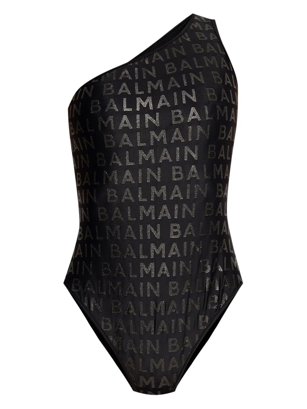 Balmain logo印花单肩连体泳衣 - 黑色