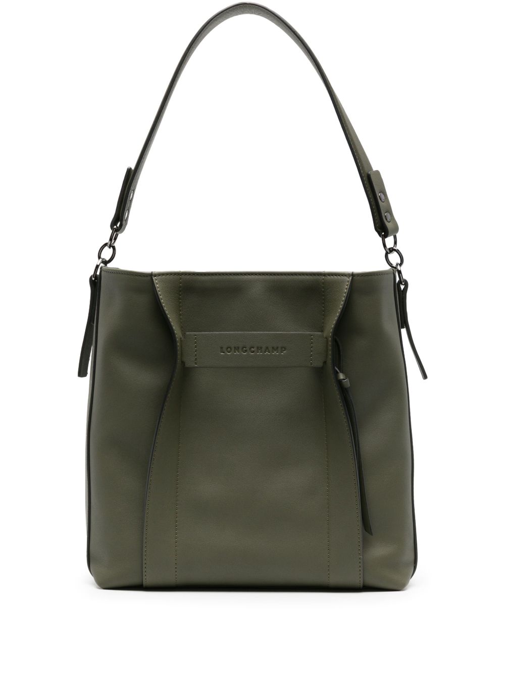 Longchamp 立体中号皮质单肩包 - 绿色