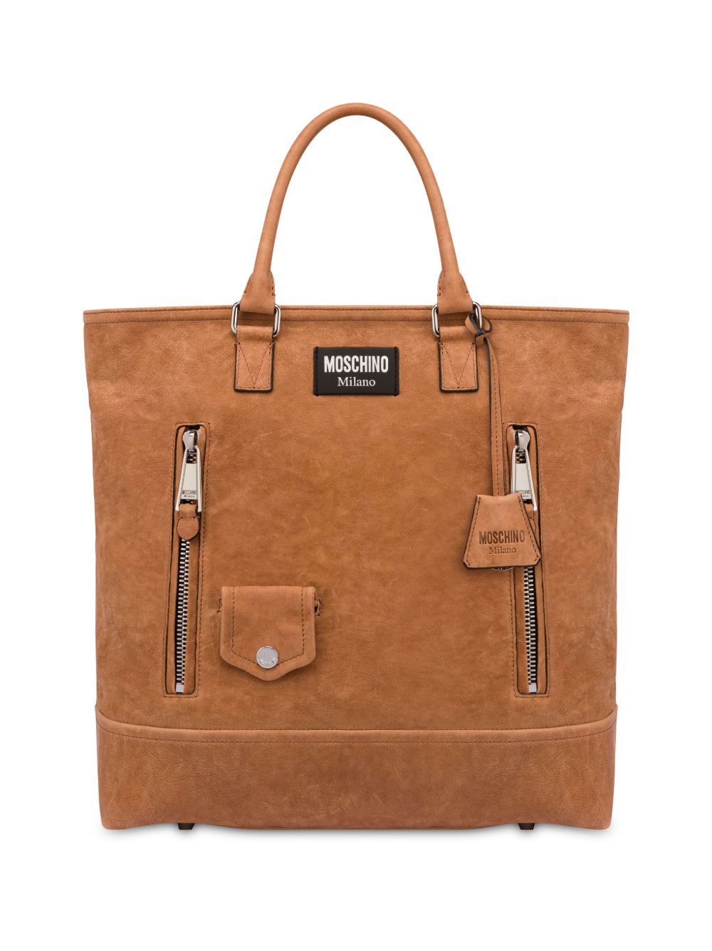 Moschino logo贴花绒面皮托特包 - 褐色