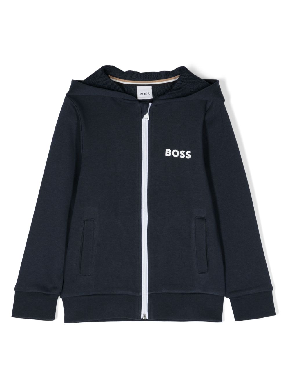BOSS Kidswear logo印花拉链连帽衫 - 蓝色