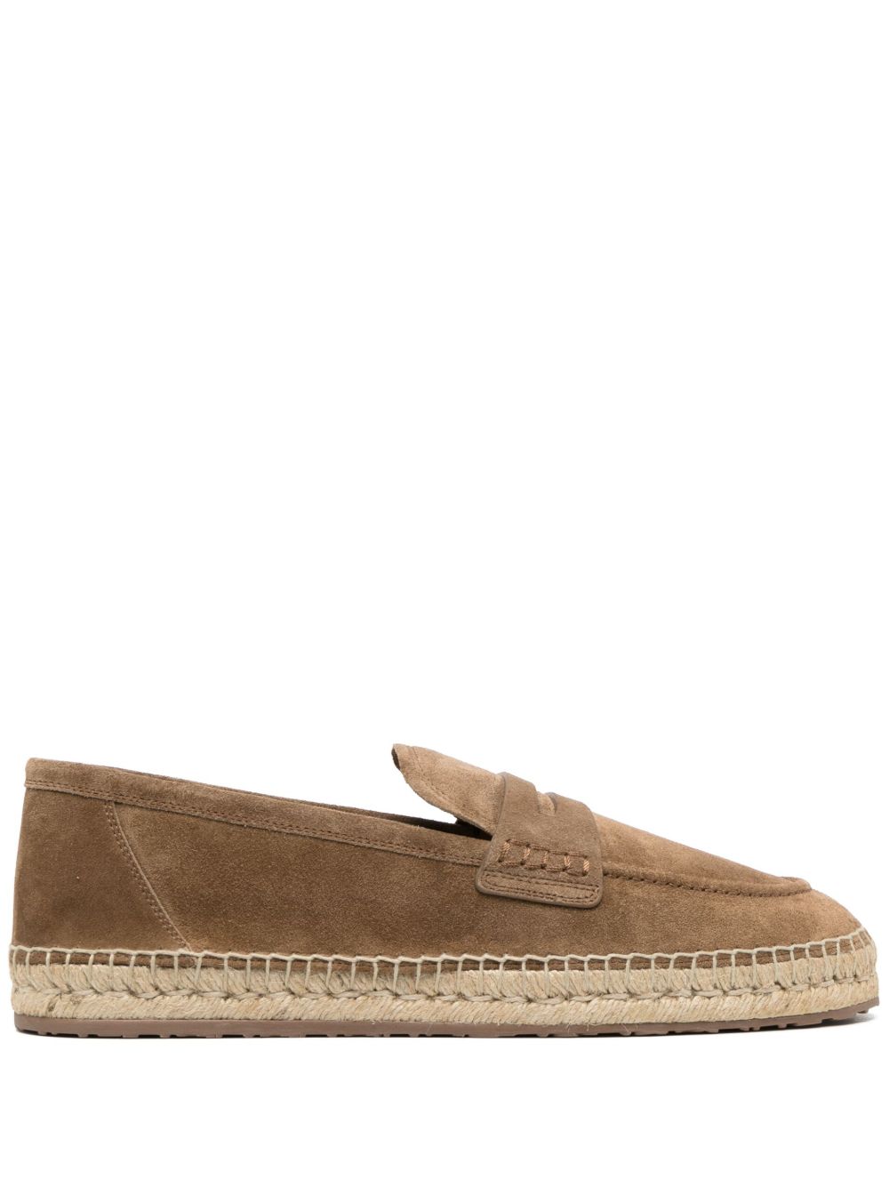 Gianvito Rossi 绒面皮圆头草编鞋 - 褐色
