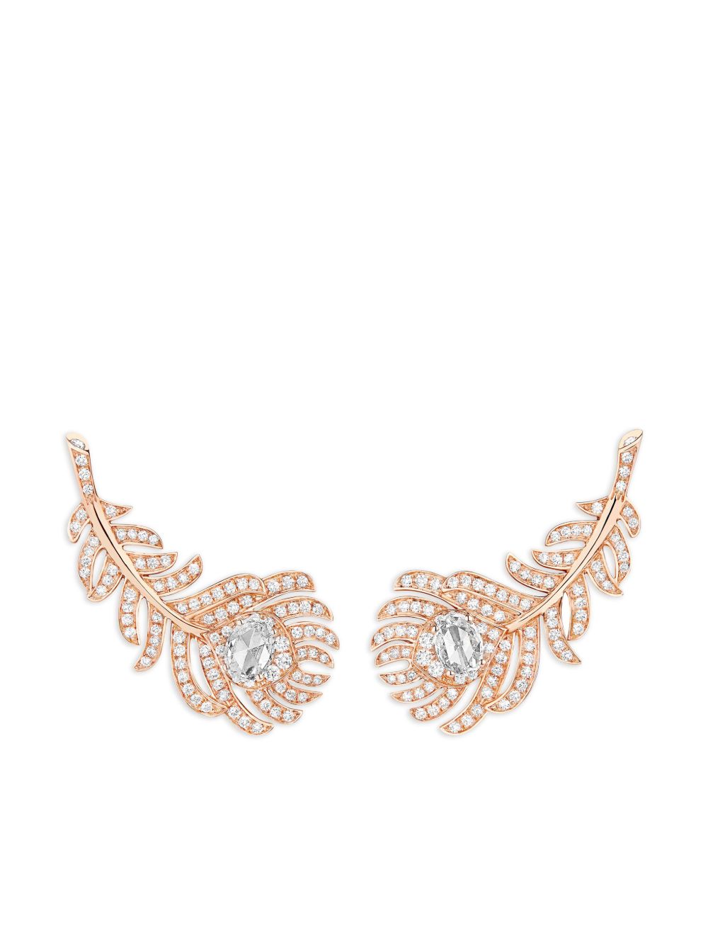 Boucheron Plume de Paon 18K玫瑰金钻石夹扣式耳环 - 粉色