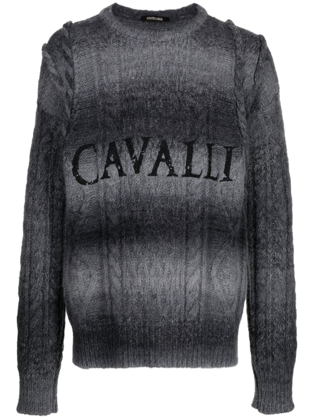 Roberto Cavalli logo印花针织毛衣 - 灰色