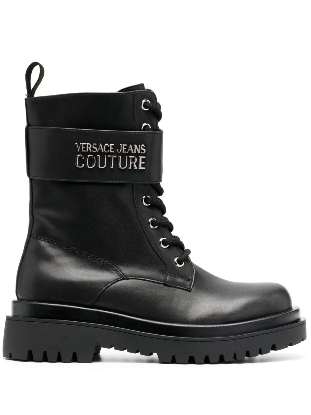 Versace Jeans Couture logo标牌系带短靴 - 黑色