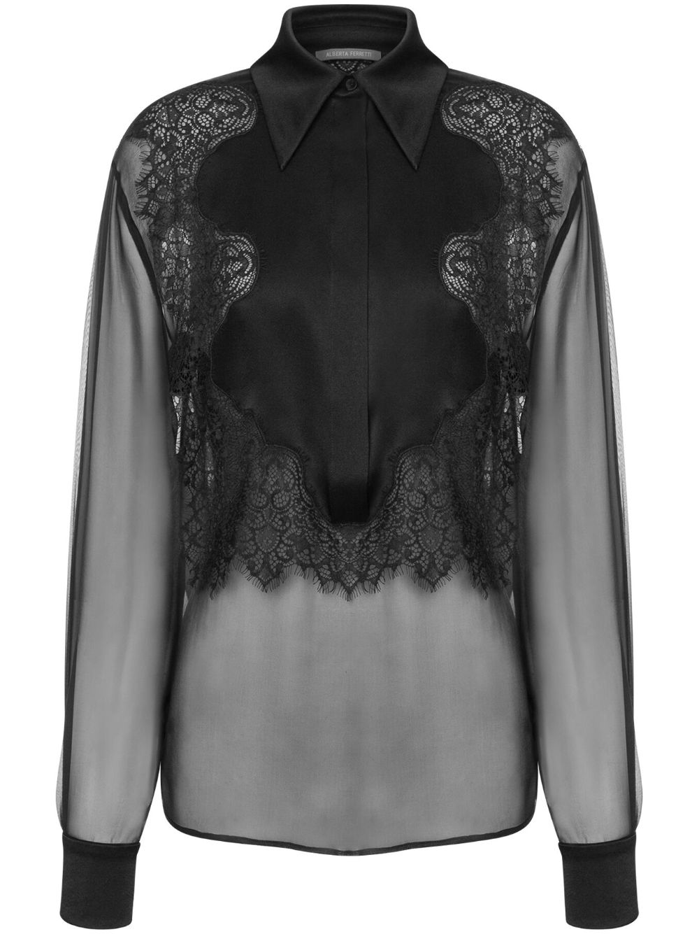 Alberta Ferretti 蕾丝拼接半透明罩衫 - 黑色