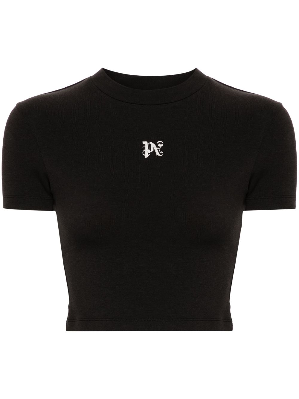 Palm Angels logo刺绣短款T恤 - 黑色