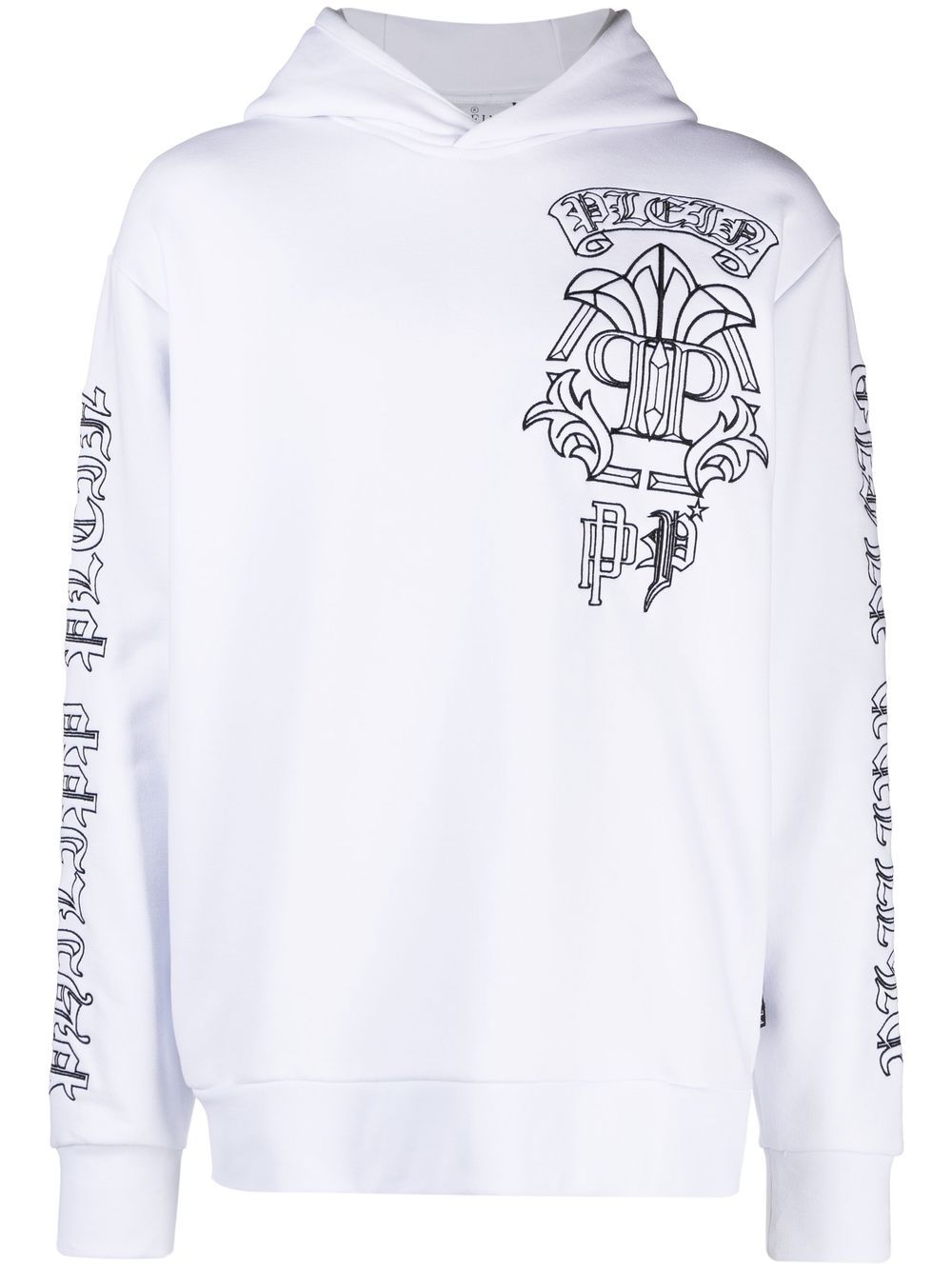 Philipp Plein 骷髅头印花logo刺绣连帽衫 - 白色