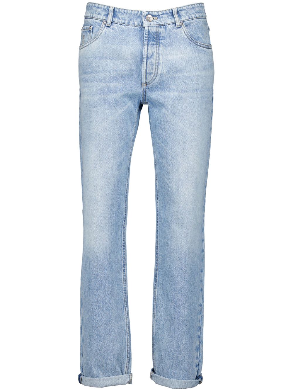 Brunello Cucinelli logo缝线锥形牛仔裤 - 蓝色