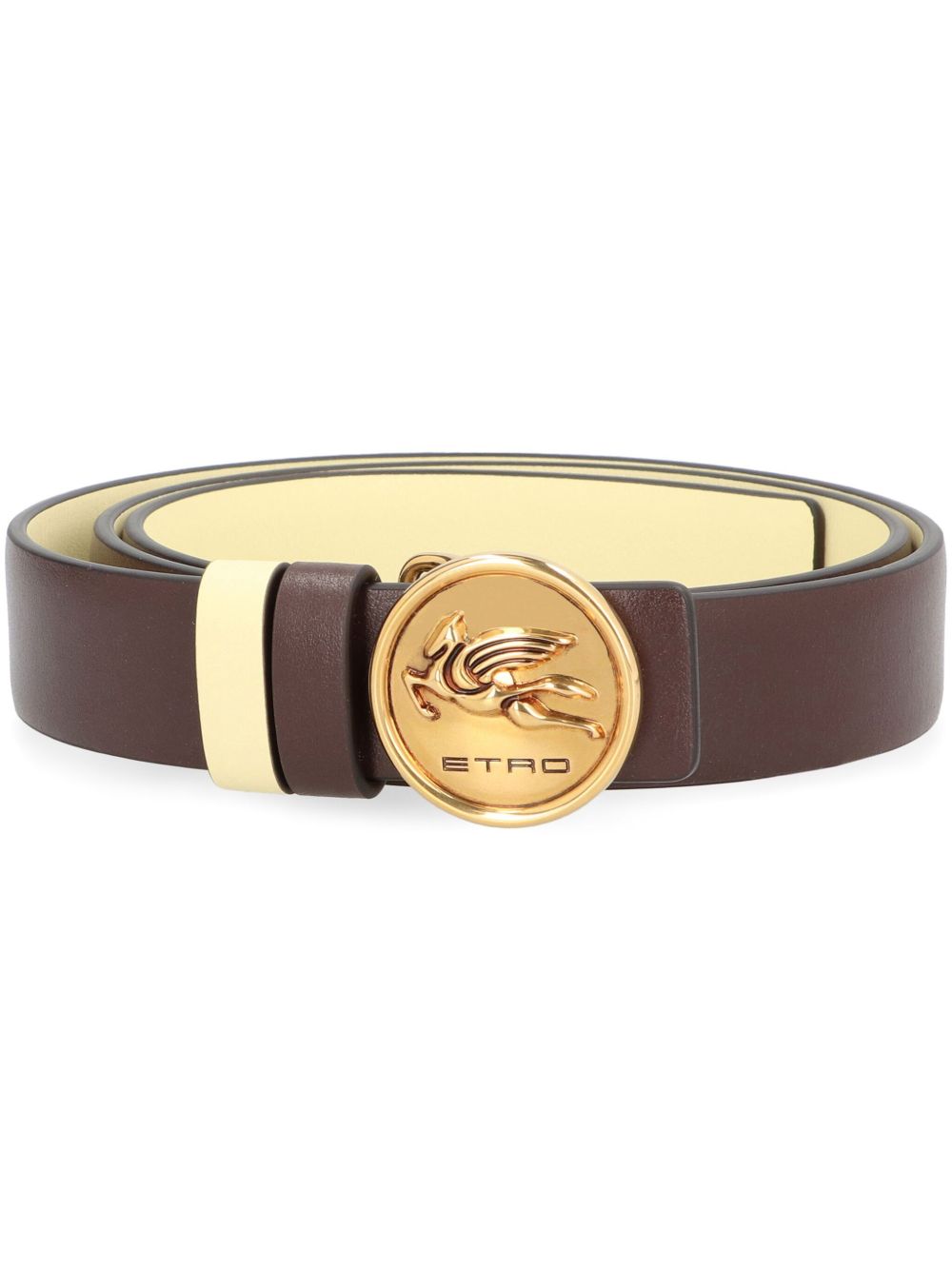 ETRO Pegaso 扣环双面皮质腰带 - 褐色