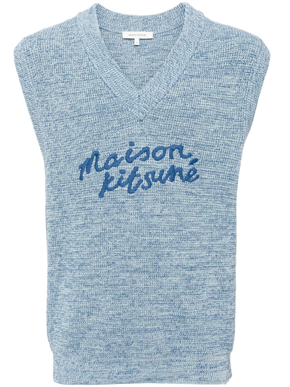 Maison Kitsuné V领刺绣logo棉马甲 - 蓝色