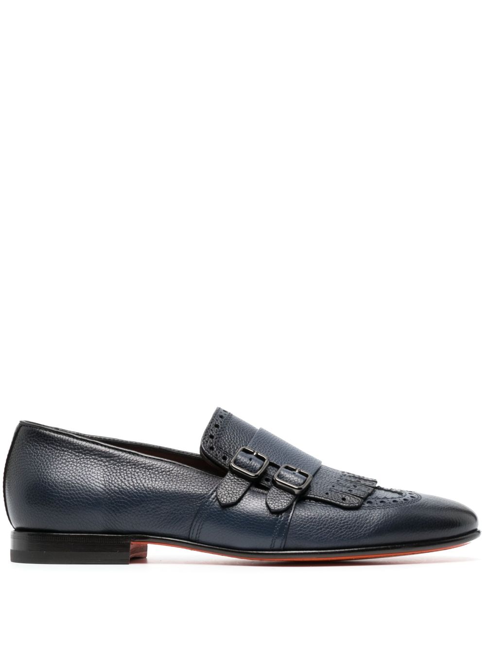 Santoni 装饰缝线皮质孟克鞋 - 蓝色