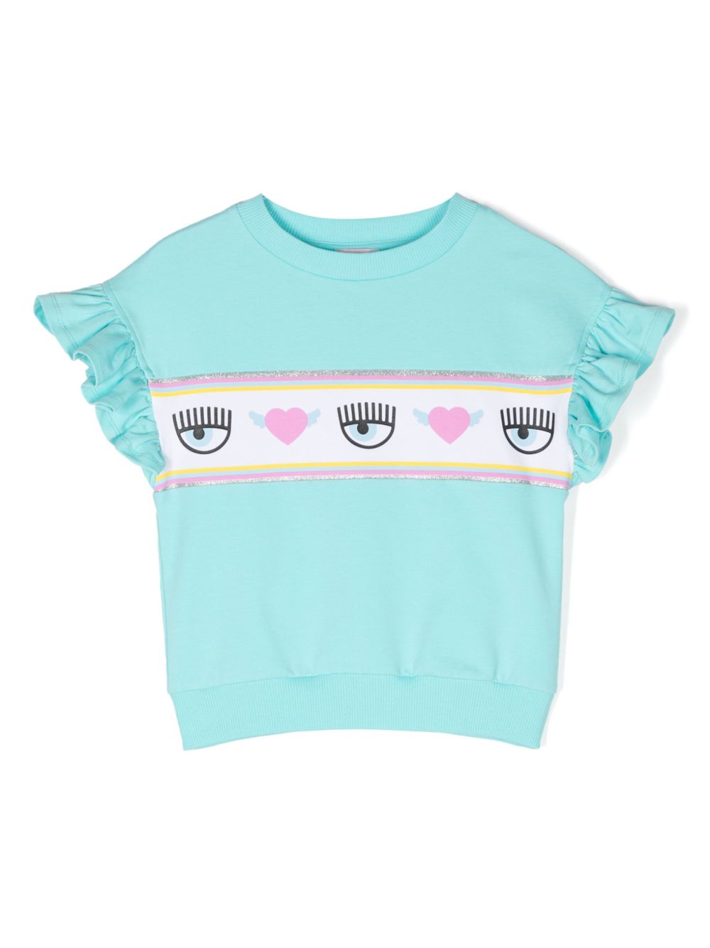 Chiara Ferragni Kids Eyelike 图案荷叶边T恤 - 蓝色