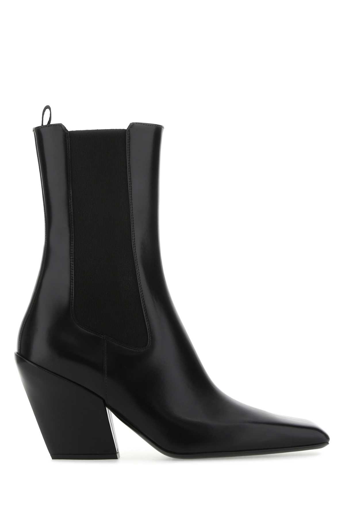 Prada Black Leather Ankle Boots