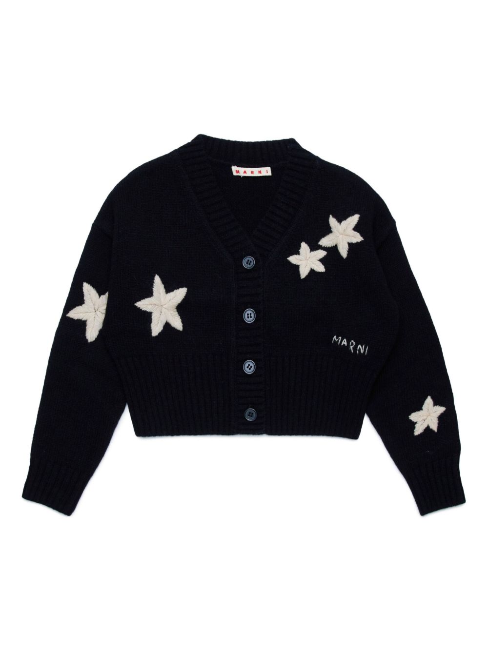 Marni Kids 刺绣V领毛衣 - 黑色