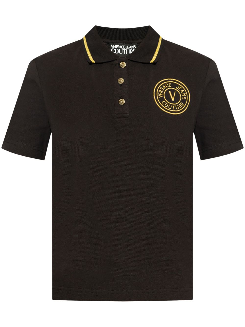 Versace Jeans Couture logo刺绣棉polo衫 - 黑色