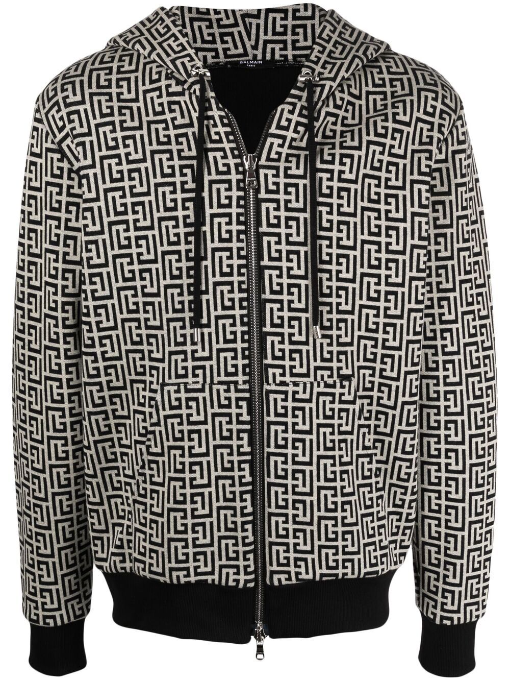 Balmain 巴尔曼 经典logo拉链连帽衫 - 黑色