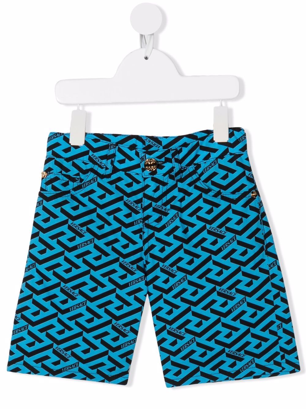 Versace Kids 范思哲 La Greca 印花短裤 - 蓝色