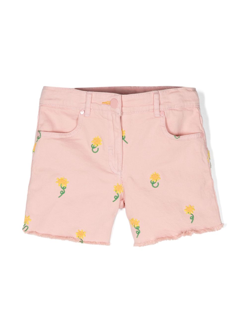 Stella McCartney Kids 花卉刺绣牛仔短裤 - 粉色