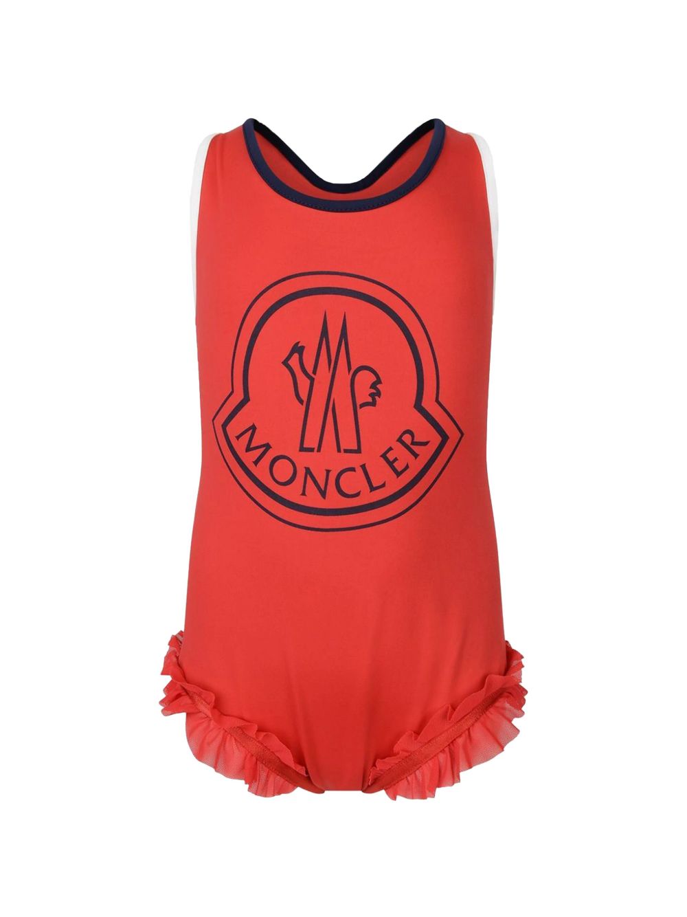 Moncler Enfant logo印花荷叶边连体泳衣 - 红色