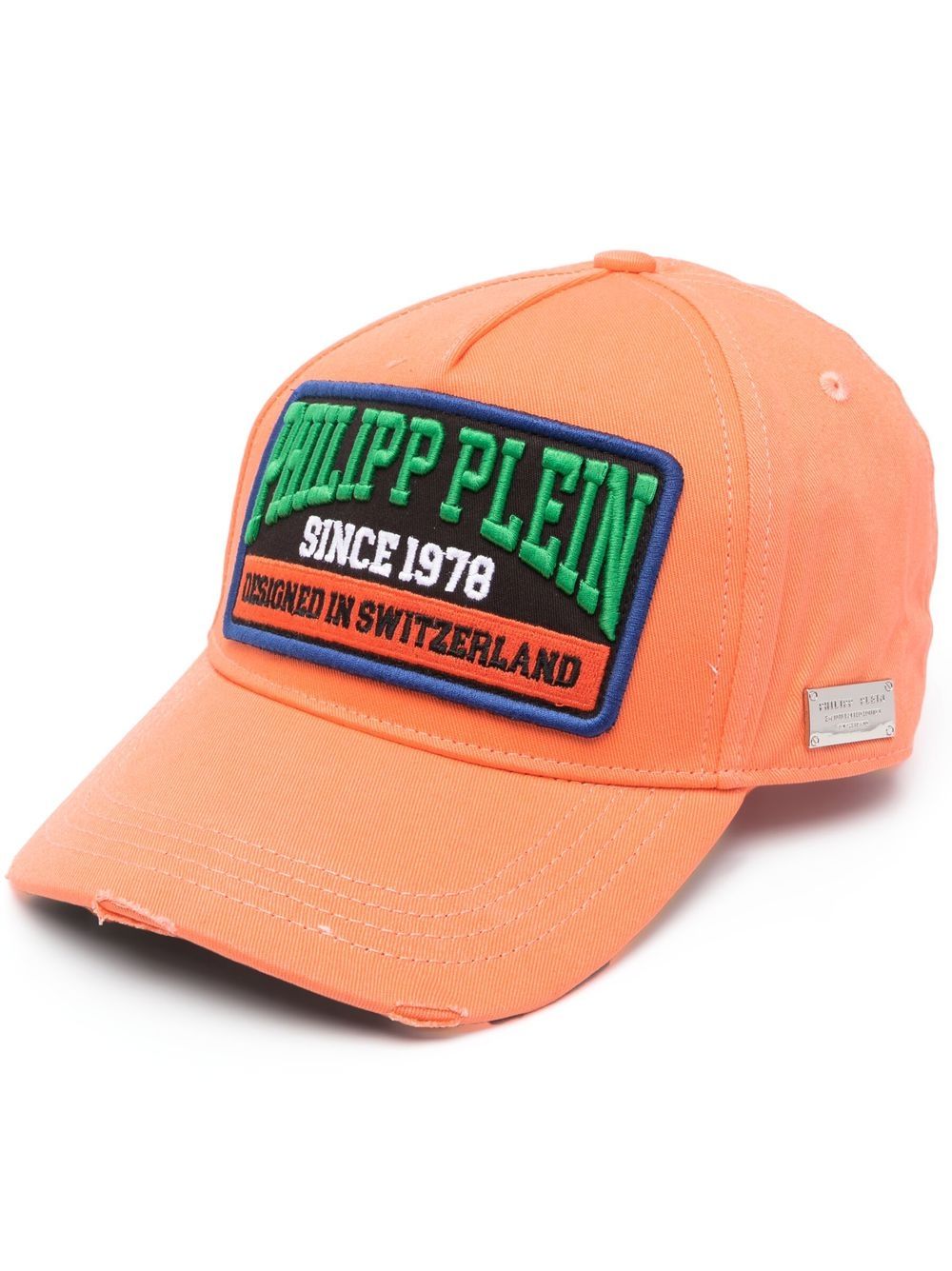 Philipp Plein 标贴仿旧棉棒球帽 - 橘色