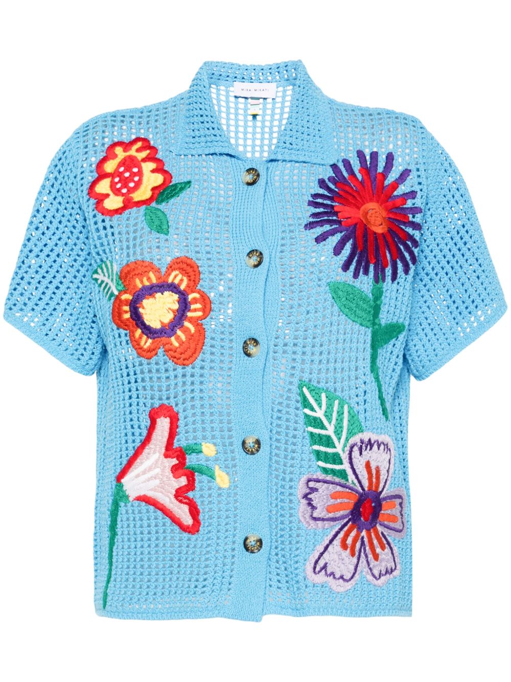 Mira Mikati 花卉钩编针织衬衫 - 蓝色