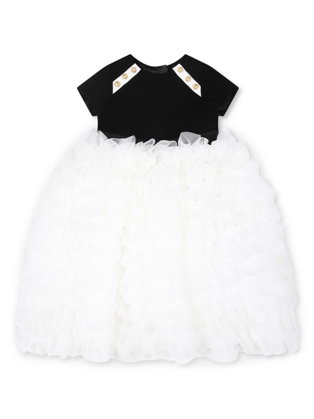 Balmain Kids 荷叶边薄纱连衣裙 - 白色
