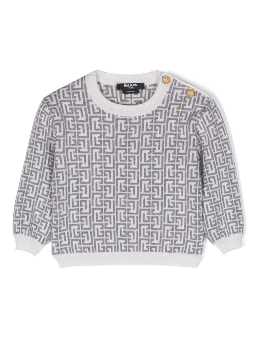 Balmain Kids 经典logo图案羊毛混纺毛衣 - 灰色