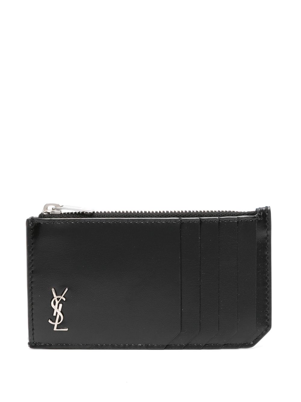 Saint Laurent 圣罗兰 经典logo拉链皮质卡夹 - 黑色